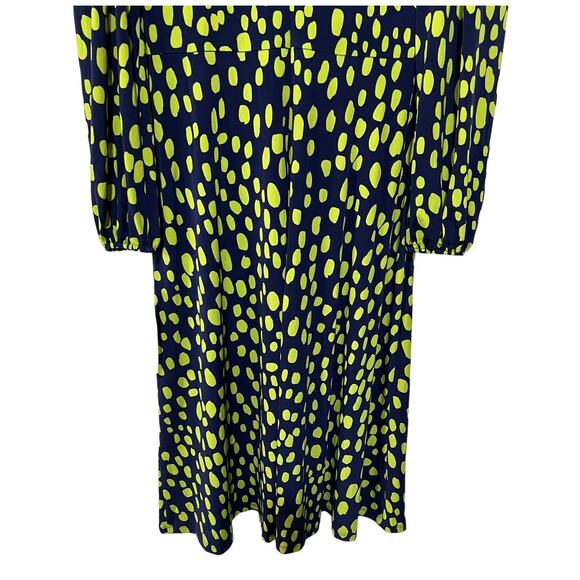Maggy London Dress V-Neck Midi Back Zip Dark Blue Green Dot Career Work Size 4 - Picture 10 of 13